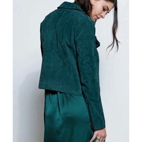 Volcom STONE ROW Suede Motorin’ Moto Jacket Green Floral Lining Motorcycle Small - Picture 8 of 14